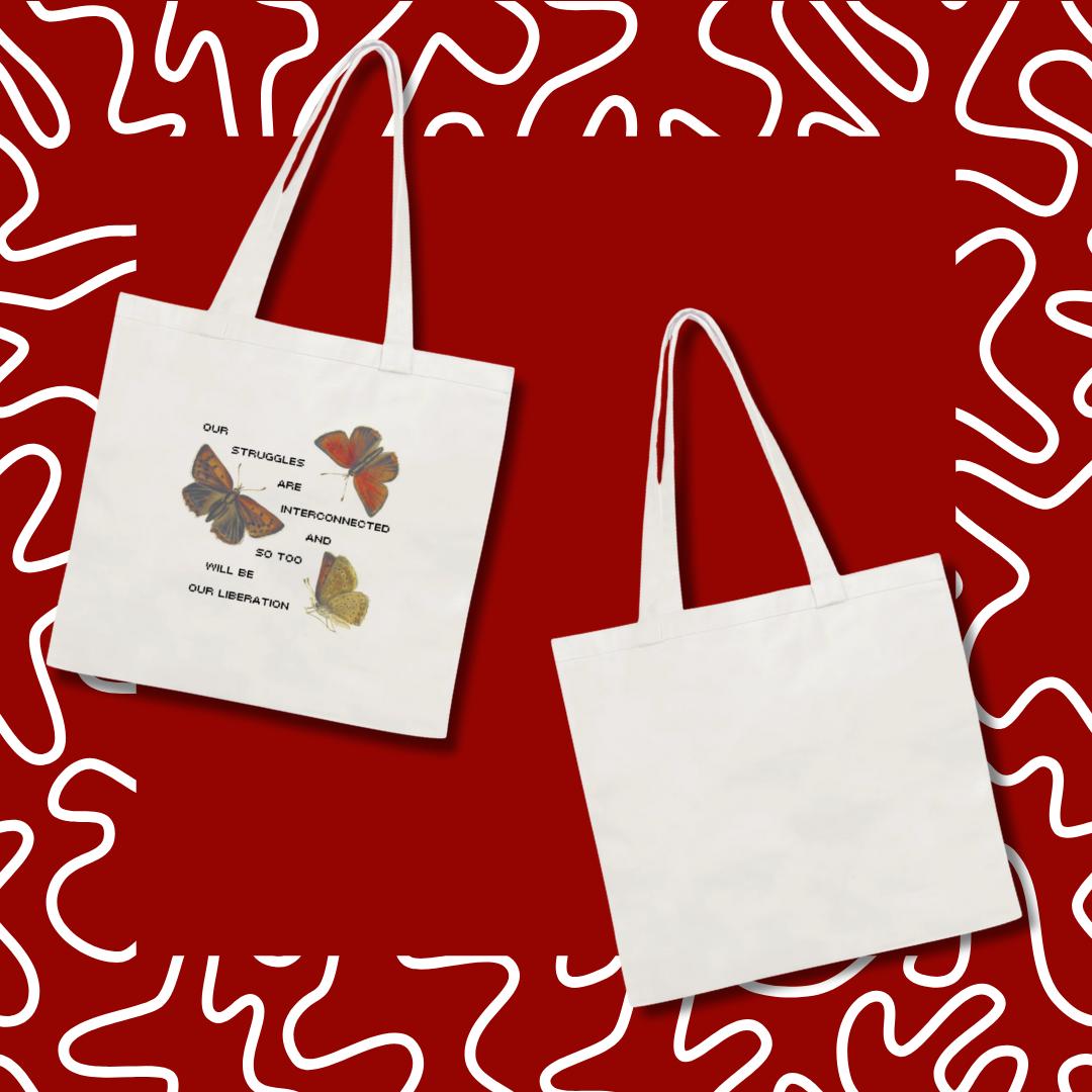 Interconnected Liberation Tote Bag - Butterfly Solidarity, Activist Gift, Intersectional Feminist