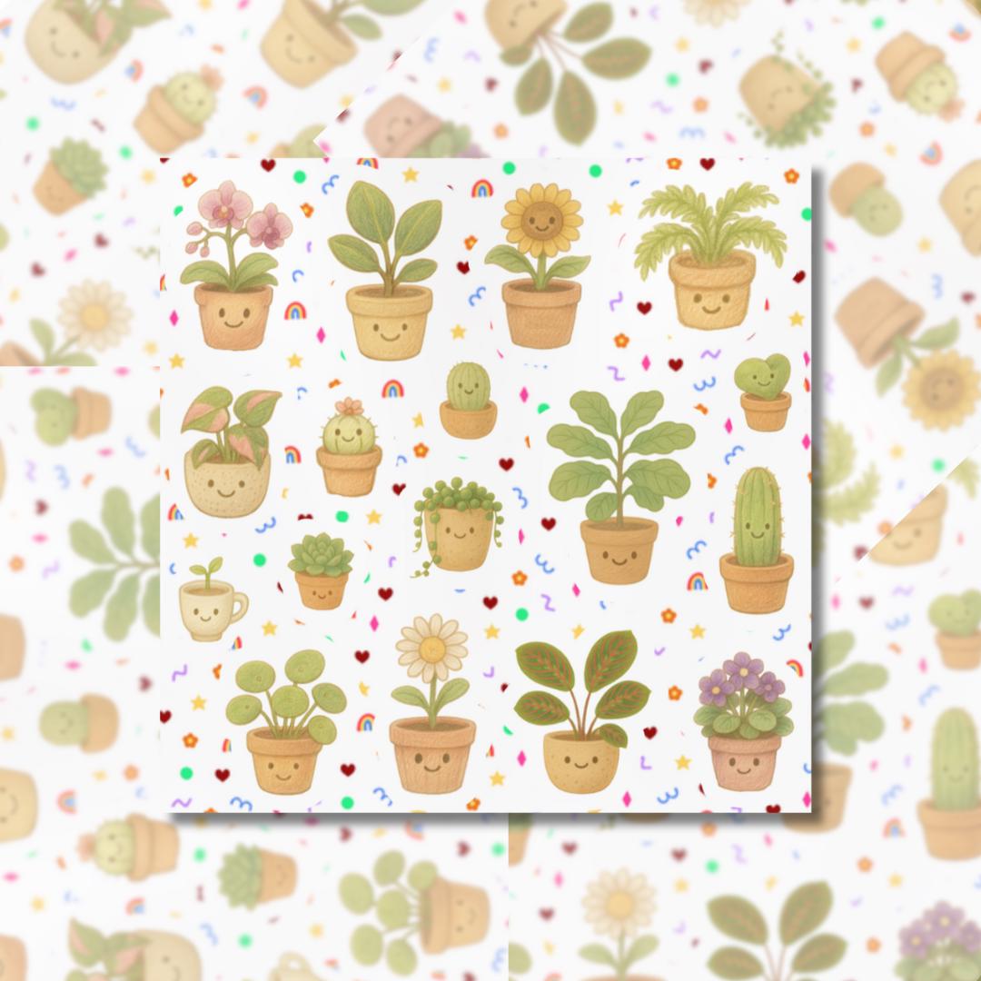 Kawaii Plant Sticker Sheet – Waterproof Vinyl Bujo Stickers