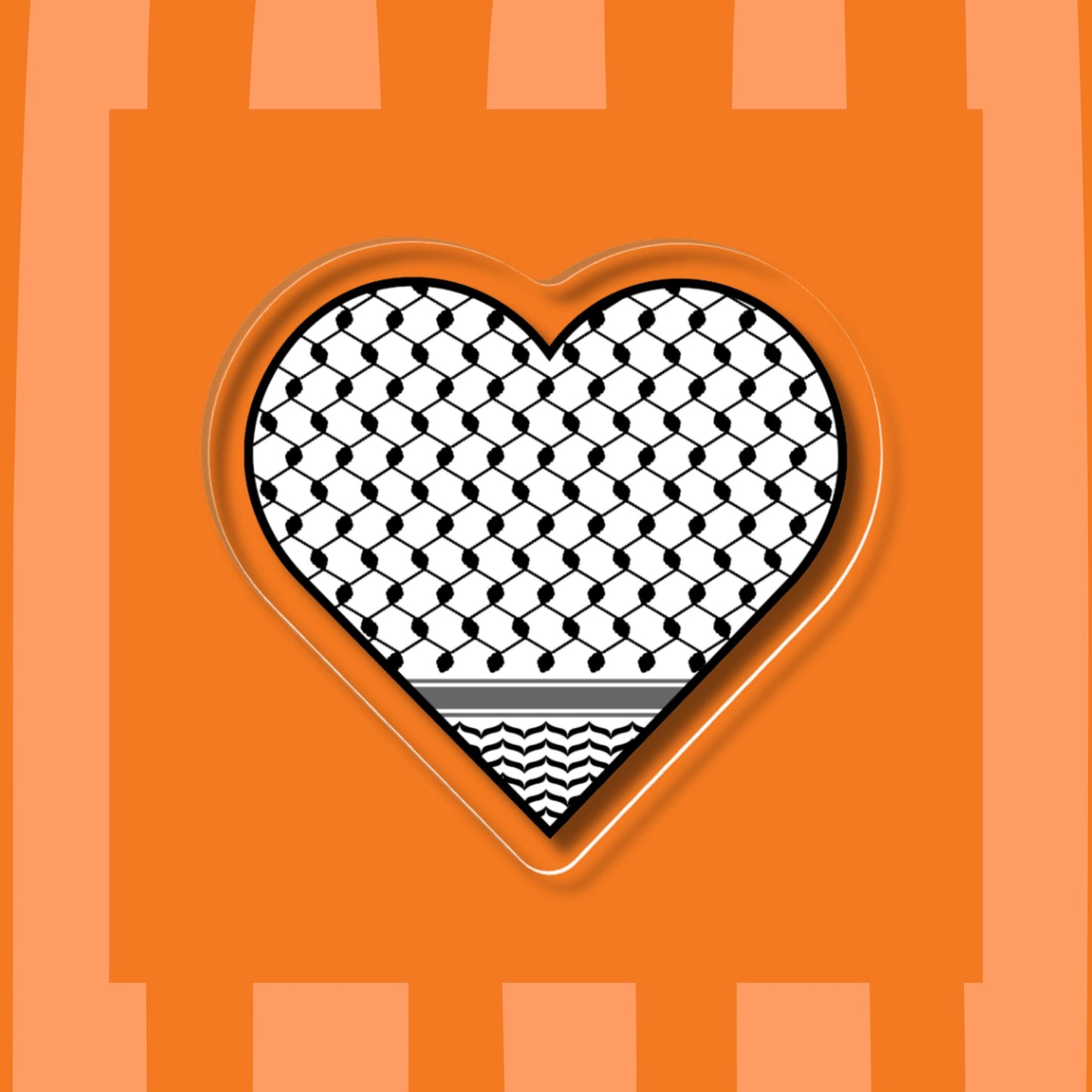 Keffiyeh Heart Acrylic Pin – Palestine Solidarity Jewelry Badge