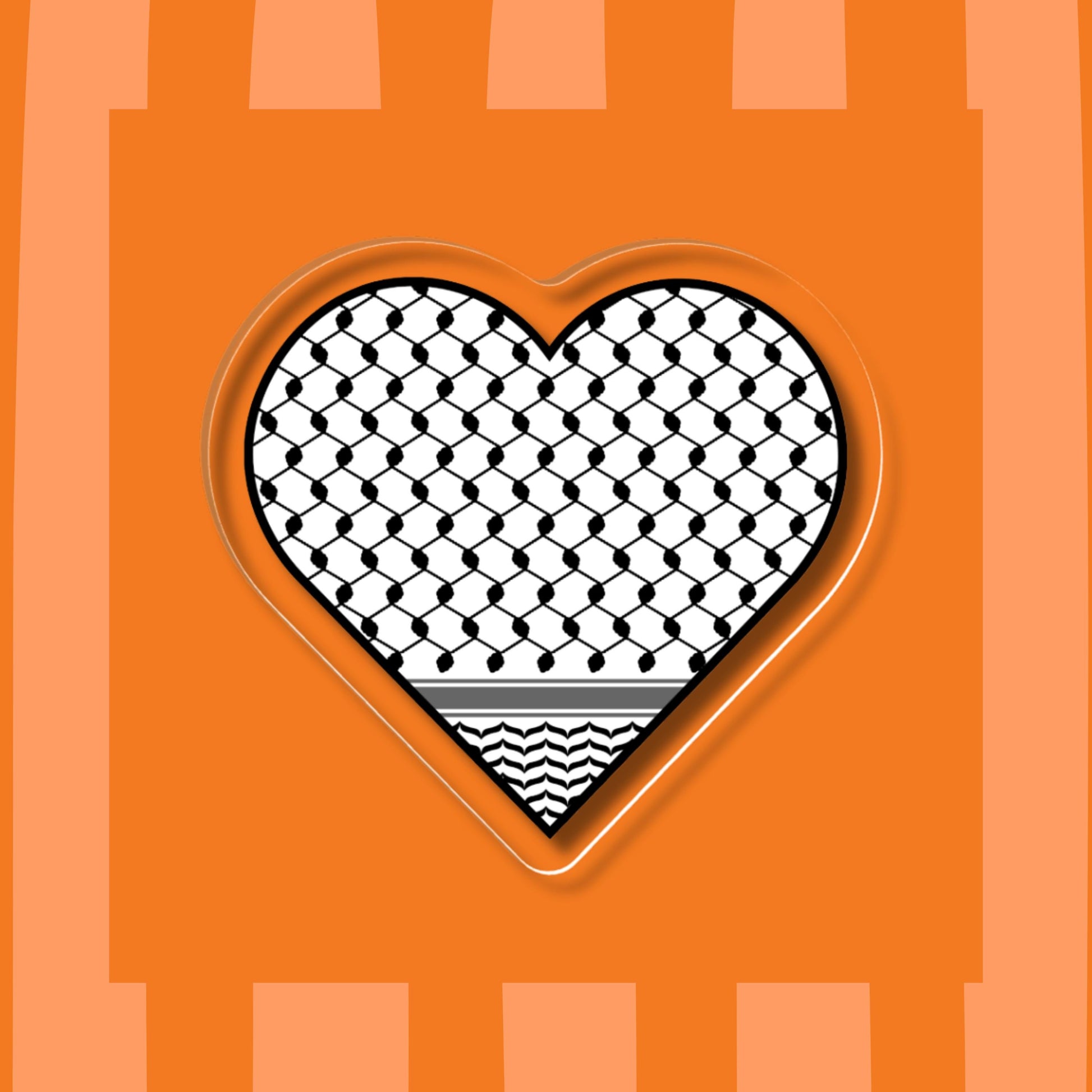 Keffiyeh Heart Acrylic Pin – Palestine Solidarity Jewelry Badge