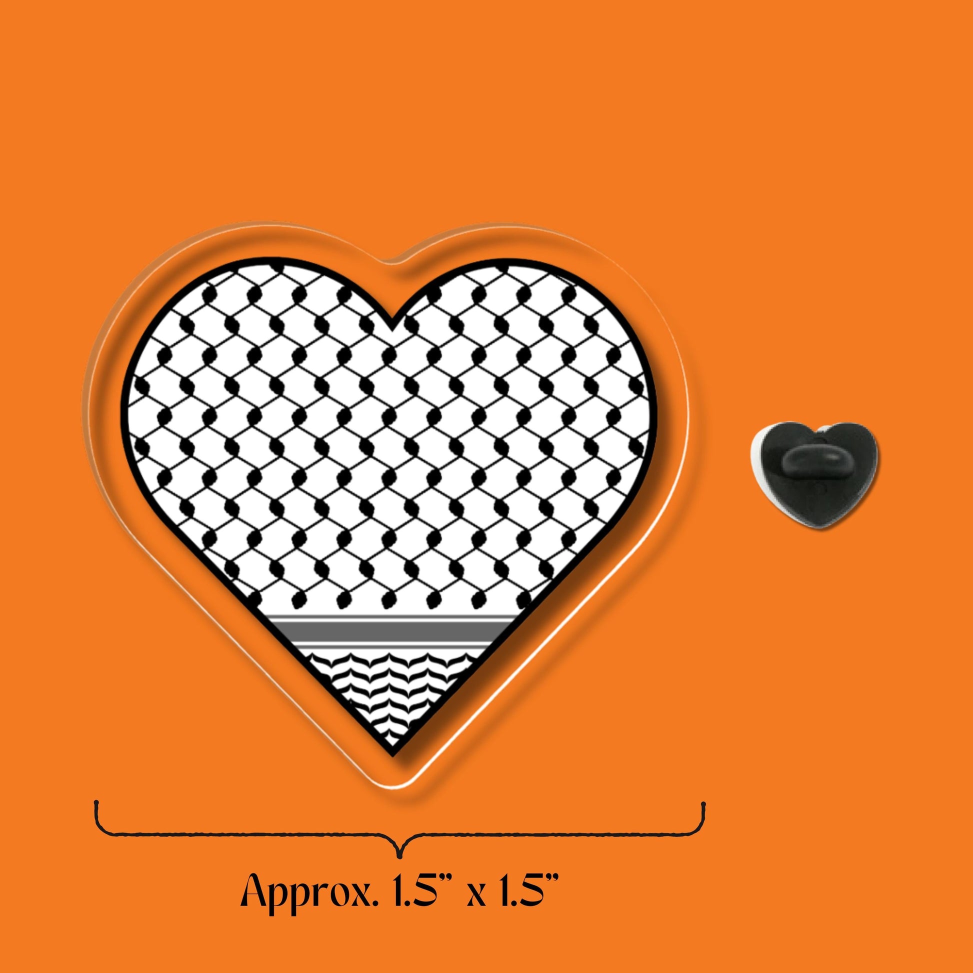 Keffiyeh Heart Acrylic Pin – Palestine Solidarity Jewelry Badge