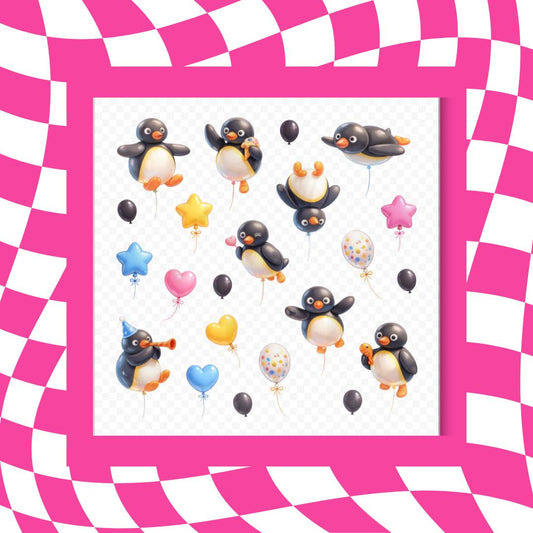 Party Penguin Balloon Sticker Sheet – Pingu Inspired Vinyl Decal