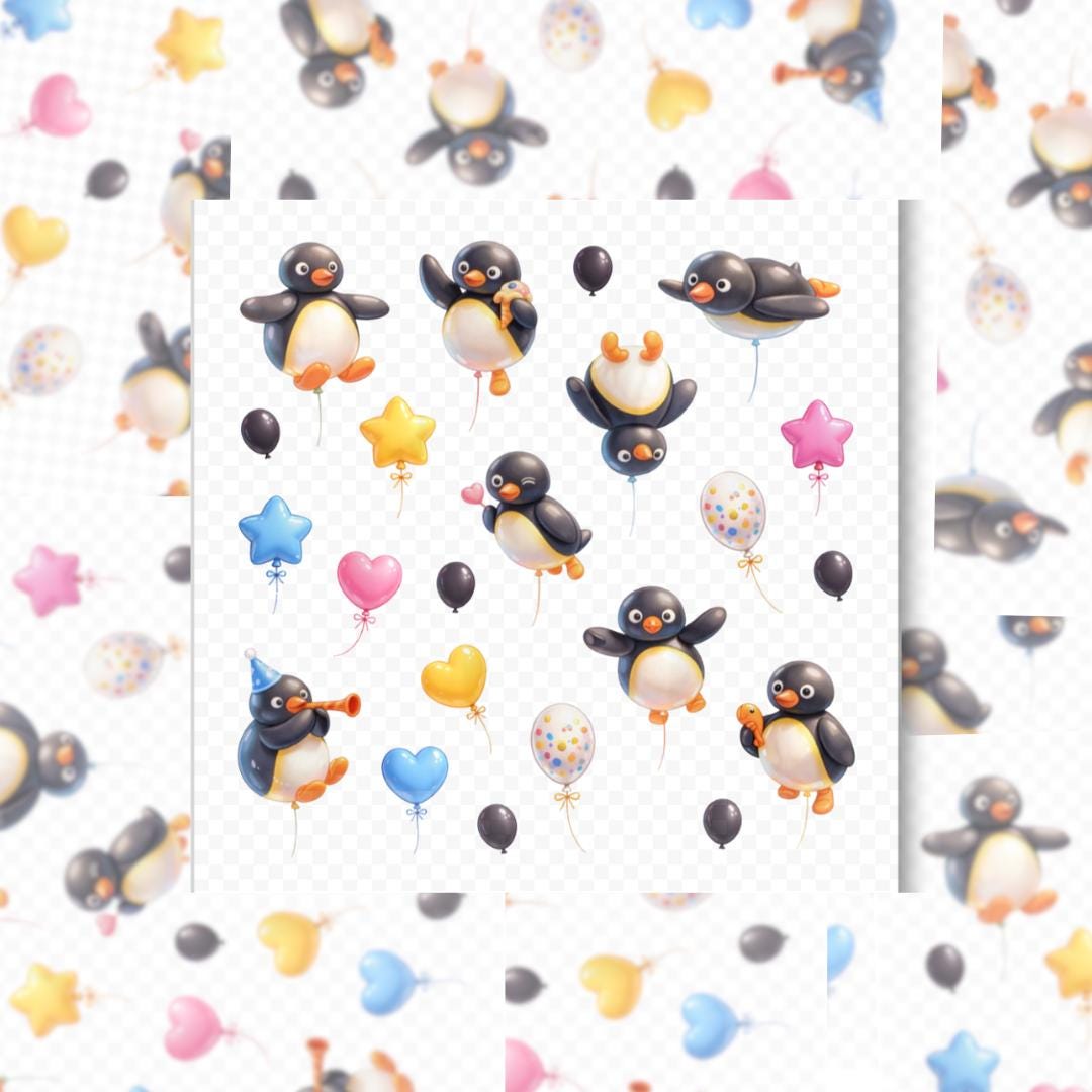 Party Penguin Balloon Sticker Sheet – Pingu Inspired Vinyl Decal