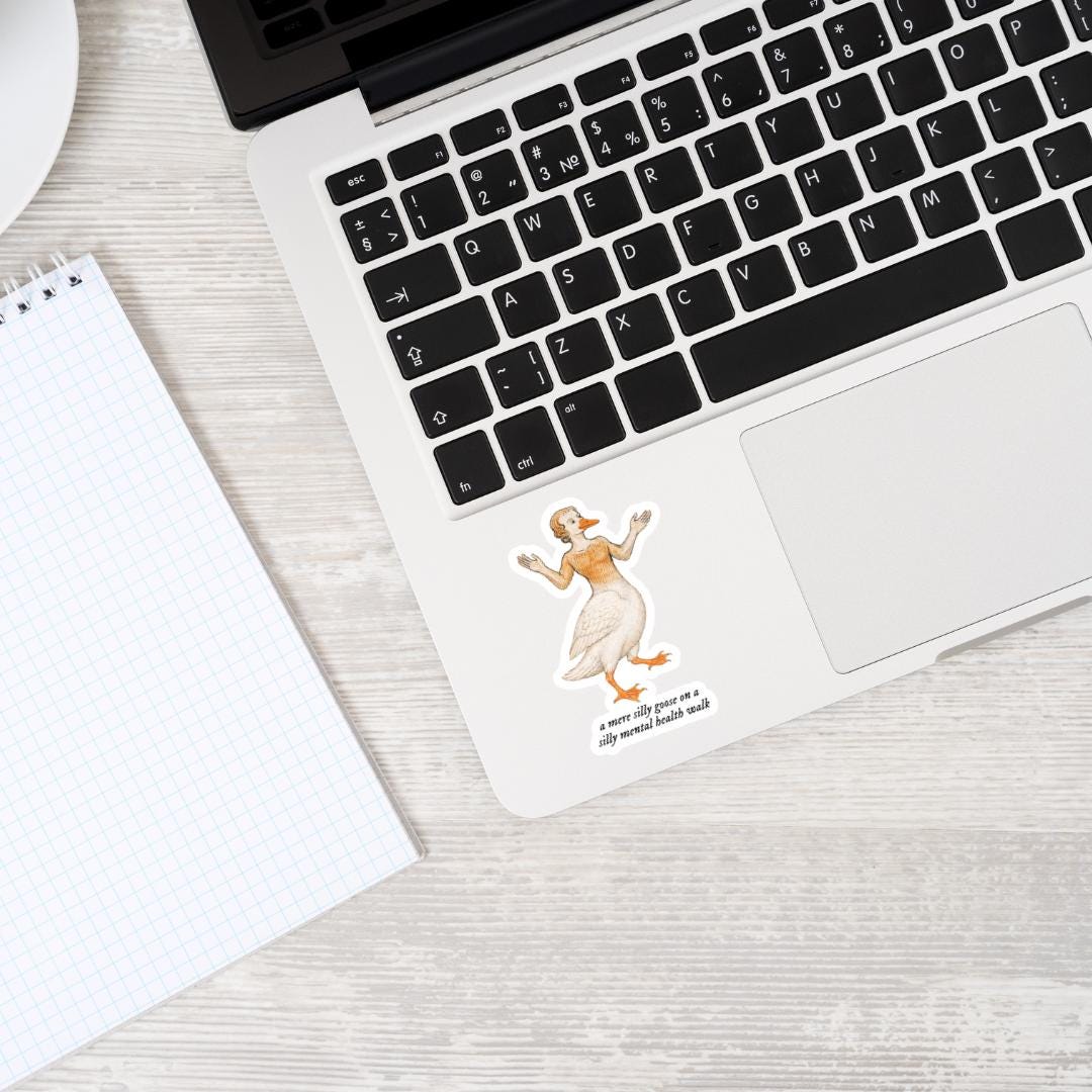 Silly Goose Mental Health Walk - Vinyl Sticker, Medieval Self Care, Geese