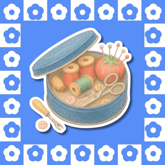 Vintage Sewing Cookie Tin Sticker - Cozy Cottagecore, Quilters & Makers